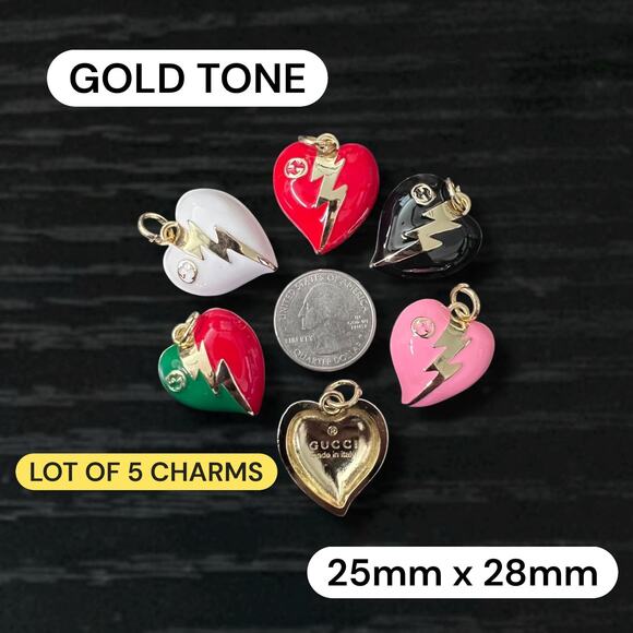 Lot of 5 Gucci Heart Zipper Pull Button Charms 25mm x 28mm - Picture 1 of 1